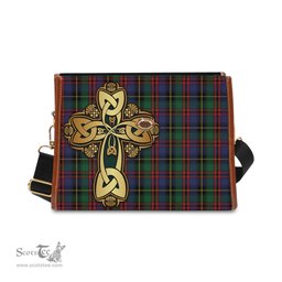 ScotsTee Shop Scottish Deas Clan Tartan Canvas Bag Golden Thistle and Celtic Cross Personalize Your Name Bag