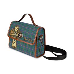 ScotsTee Shop Scottish Carmichael Ancient Clan Tartan Canvas Bag Golden Thistle and Celtic Cross Personalize Your Name Bag
