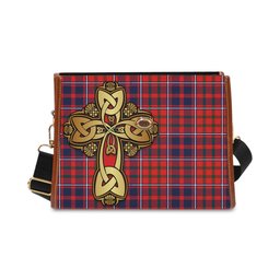 ScotsTee Shop Scottish Cameron of Lochiel Modern Clan Tartan Canvas Bag Golden Thistle and Celtic Cross Personalize Your Name Bag