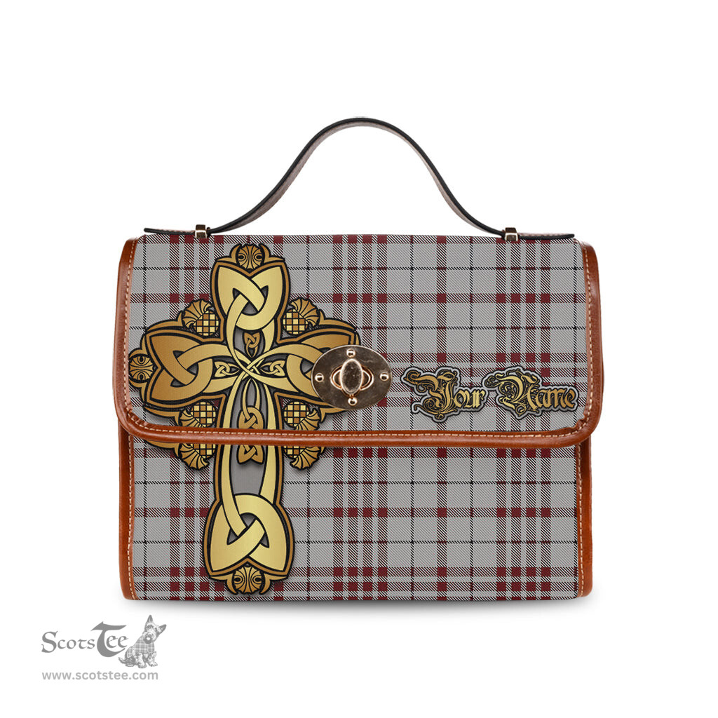 ScotsTee Shop Scottish Clayton Clan Tartan Canvas Bag Golden Thistle and Celtic Cross Personalize Your Name Bag