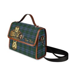 ScotsTee Shop Scottish Forsyth Clan Tartan Canvas Bag Golden Thistle and Celtic Cross Personalize Your Name Bag