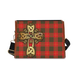 ScotsTee Shop Scottish Cameron Modern Clan Tartan Canvas Bag Golden Thistle and Celtic Cross Personalize Your Name Bag
