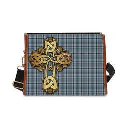 ScotsTee Shop Scottish Conquergood Clan Tartan Canvas Bag Golden Thistle and Celtic Cross Personalize Your Name Bag