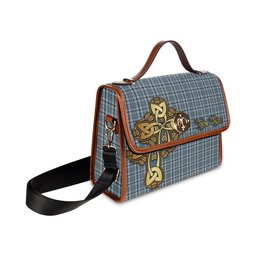 ScotsTee Shop Scottish Conquergood Clan Tartan Canvas Bag Golden Thistle and Celtic Cross Personalize Your Name Bag