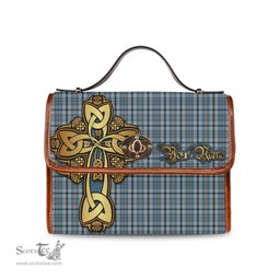 ScotsTee Shop Scottish Conquergood Clan Tartan Canvas Bag Golden Thistle and Celtic Cross Personalize Your Name Bag