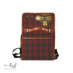 ScotsTee Shop Scottish Dundas Red Clan Tartan Canvas Bag Golden Thistle and Celtic Cross Personalize Your Name Bag