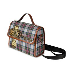 ScotsTee Shop Scottish Dennistoun Clan Tartan Canvas Bag Golden Thistle and Celtic Cross Personalize Your Name Bag