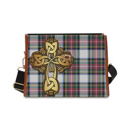 ScotsTee Shop Scottish Dennistoun Clan Tartan Canvas Bag Golden Thistle and Celtic Cross Personalize Your Name Bag