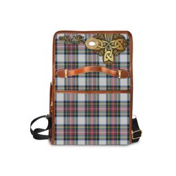 ScotsTee Shop Scottish Dennistoun Clan Tartan Canvas Bag Golden Thistle and Celtic Cross Personalize Your Name Bag