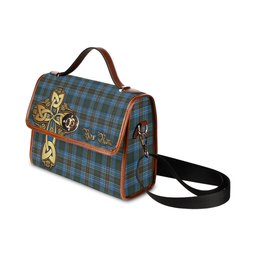 ScotsTee Shop Scottish Cockburn Modern Clan Tartan Canvas Bag Golden Thistle and Celtic Cross Personalize Your Name Bag
