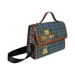 ScotsTee Shop Scottish Cockburn Modern Clan Tartan Canvas Bag Golden Thistle and Celtic Cross Personalize Your Name Bag