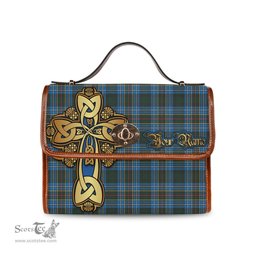 ScotsTee Shop Scottish Cockburn Modern Clan Tartan Canvas Bag Golden Thistle and Celtic Cross Personalize Your Name Bag