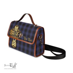 ScotsTee Shop Scottish Dunlop Clan Tartan Canvas Bag Golden Thistle and Celtic Cross Personalize Your Name Bag