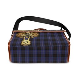 ScotsTee Shop Scottish Dunlop Clan Tartan Canvas Bag Golden Thistle and Celtic Cross Personalize Your Name Bag