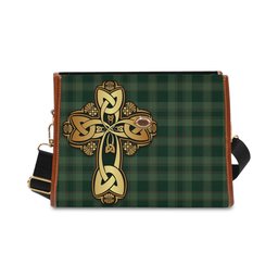 ScotsTee Shop Scottish Donachie of Brockloch Hunting Clan Tartan Canvas Bag Golden Thistle and Celtic Cross Personalize Your Name Bag