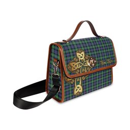 ScotsTee Shop Scottish Farquharson Ancient Clan Tartan Canvas Bag Golden Thistle and Celtic Cross Personalize Your Name Bag