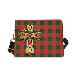 ScotsTee Shop Scottish Erskine Modern Clan Tartan Canvas Bag Golden Thistle and Celtic Cross Personalize Your Name Bag