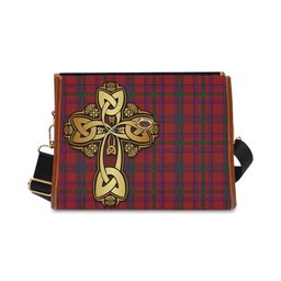 ScotsTee Shop Scottish Fiddes Clan Tartan Canvas Bag Golden Thistle and Celtic Cross Personalize Your Name Bag