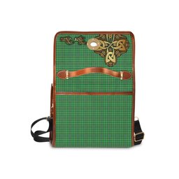 ScotsTee Shop Scottish Currie Clan Tartan Canvas Bag Golden Thistle and Celtic Cross Personalize Your Name Bag