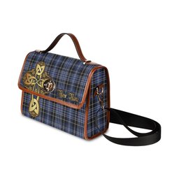 ScotsTee Shop Scottish Clark Clan Tartan Canvas Bag Golden Thistle and Celtic Cross Personalize Your Name Bag