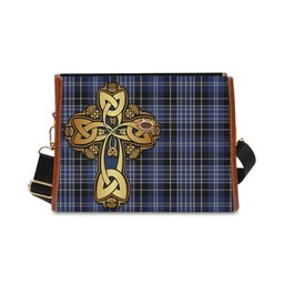 ScotsTee Shop Scottish Clark Clan Tartan Canvas Bag Golden Thistle and Celtic Cross Personalize Your Name Bag
