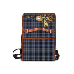 ScotsTee Shop Scottish Clark Clan Tartan Canvas Bag Golden Thistle and Celtic Cross Personalize Your Name Bag