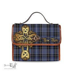ScotsTee Shop Scottish Clark Clan Tartan Canvas Bag Golden Thistle and Celtic Cross Personalize Your Name Bag