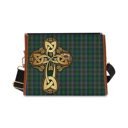 ScotsTee Shop Scottish Cockburn Clan Tartan Canvas Bag Golden Thistle and Celtic Cross Personalize Your Name Bag