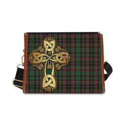 ScotsTee Shop Scottish Cumming Hunting Clan Tartan Canvas Bag Golden Thistle and Celtic Cross Personalize Your Name Bag