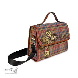 ScotsTee Shop Scottish Drummond of Strathallan Modern Clan Tartan Canvas Bag Golden Thistle and Celtic Cross Personalize Your Name Bag
