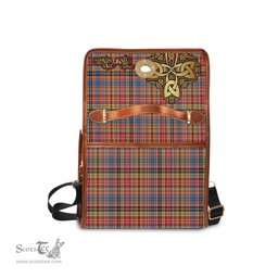 ScotsTee Shop Scottish Drummond of Strathallan Modern Clan Tartan Canvas Bag Golden Thistle and Celtic Cross Personalize Your Name Bag