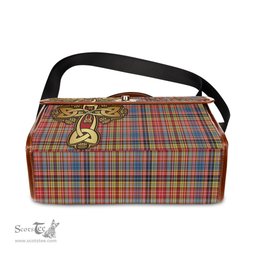 ScotsTee Shop Scottish Drummond of Strathallan Modern Clan Tartan Canvas Bag Golden Thistle and Celtic Cross Personalize Your Name Bag