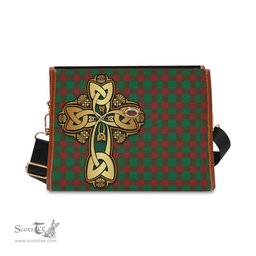 ScotsTee Shop Scottish Donachie Clan Tartan Canvas Bag Golden Thistle and Celtic Cross Personalize Your Name Bag