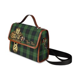ScotsTee Shop Scottish Fitzpatrick Hunting Clan Tartan Canvas Bag Golden Thistle and Celtic Cross Personalize Your Name Bag