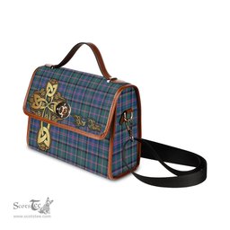 ScotsTee Shop Scottish Cooper Clan Tartan Canvas Bag Golden Thistle and Celtic Cross Personalize Your Name Bag