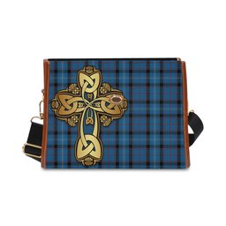 ScotsTee Shop Scottish Fitzgerald Family Clan Tartan Canvas Bag Golden Thistle and Celtic Cross Personalize Your Name Bag