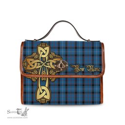 ScotsTee Shop Scottish Fitzgerald Family Clan Tartan Canvas Bag Golden Thistle and Celtic Cross Personalize Your Name Bag