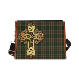 ScotsTee Shop Scottish Fitzsimmons Clan Tartan Canvas Bag Golden Thistle and Celtic Cross Personalize Your Name Bag