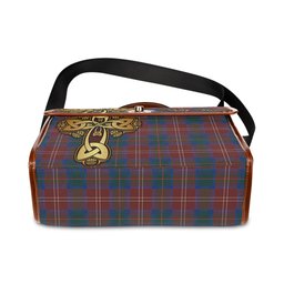 ScotsTee Shop Scottish Chisholm Hunting Modern Clan Tartan Canvas Bag Golden Thistle and Celtic Cross Personalize Your Name Bag