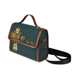 ScotsTee Shop Scottish Douglas Green Clan Tartan Canvas Bag Golden Thistle and Celtic Cross Personalize Your Name Bag