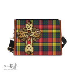 ScotsTee Shop Scottish Dewar Clan Tartan Canvas Bag Golden Thistle and Celtic Cross Personalize Your Name Bag