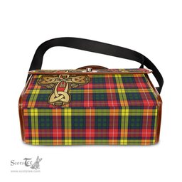 ScotsTee Shop Scottish Dewar Clan Tartan Canvas Bag Golden Thistle and Celtic Cross Personalize Your Name Bag