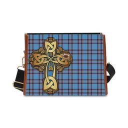 ScotsTee Shop Scottish Elliot Ancient Clan Tartan Canvas Bag Golden Thistle and Celtic Cross Personalize Your Name Bag