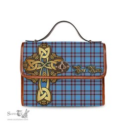 ScotsTee Shop Scottish Elliot Ancient Clan Tartan Canvas Bag Golden Thistle and Celtic Cross Personalize Your Name Bag