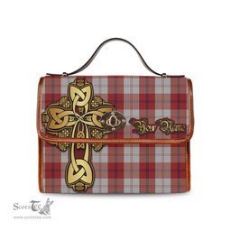 ScotsTee Shop Scottish Cunningham Dress Clan Tartan Canvas Bag Golden Thistle and Celtic Cross Personalize Your Name Bag
