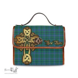 ScotsTee Shop Scottish Douglas Ancient Clan Tartan Canvas Bag Golden Thistle and Celtic Cross Personalize Your Name Bag