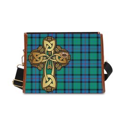 ScotsTee Shop Scottish Flower Of Scotland Clan Tartan Canvas Bag Golden Thistle and Celtic Cross Personalize Your Name Bag