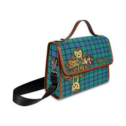 ScotsTee Shop Scottish Flower Of Scotland Clan Tartan Canvas Bag Golden Thistle and Celtic Cross Personalize Your Name Bag