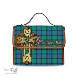 ScotsTee Shop Scottish Flower Of Scotland Clan Tartan Canvas Bag Golden Thistle and Celtic Cross Personalize Your Name Bag