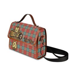 ScotsTee Shop Scottish Dunbar Ancient Clan Tartan Canvas Bag Golden Thistle and Celtic Cross Personalize Your Name Bag